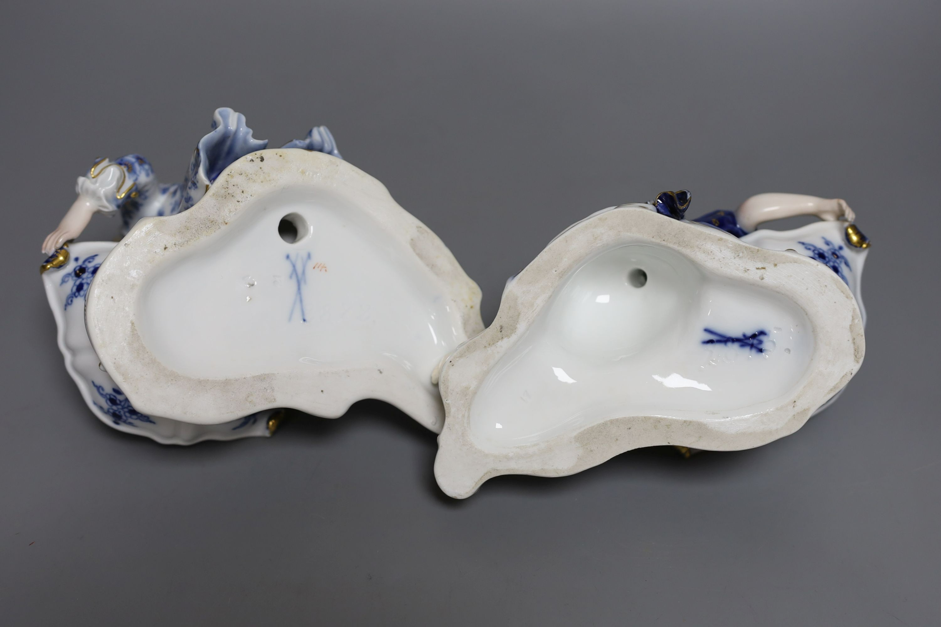 A pair of late 19th century Meissen figural salts, incised numbers ‘2872’ and ‘2873’. 17cm